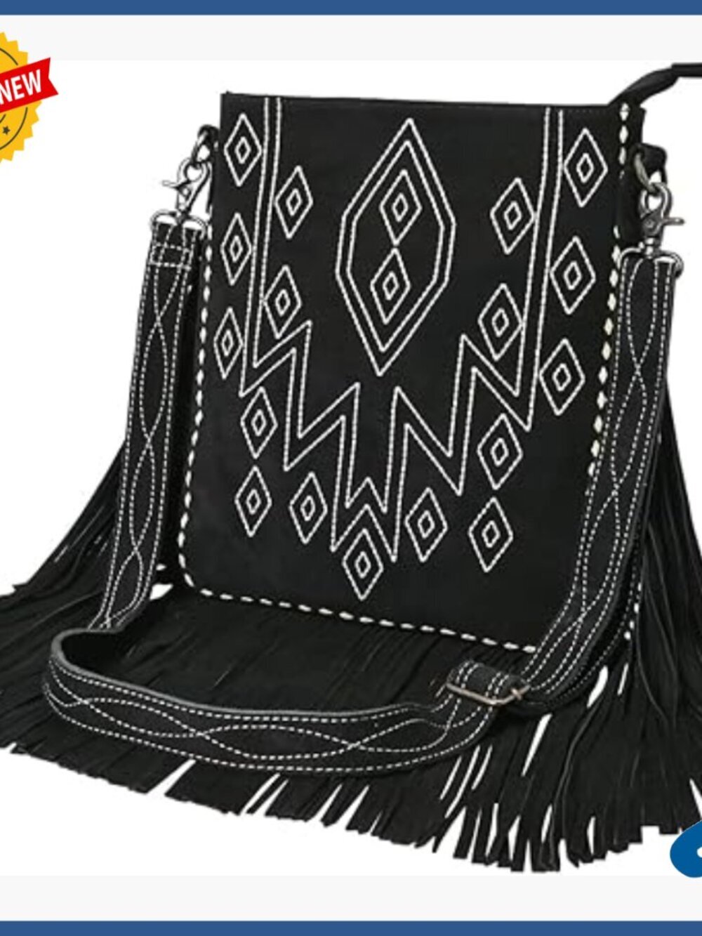 Large Genuine Suede Leather Crossbody Bag with Fringe Handmade Western Design